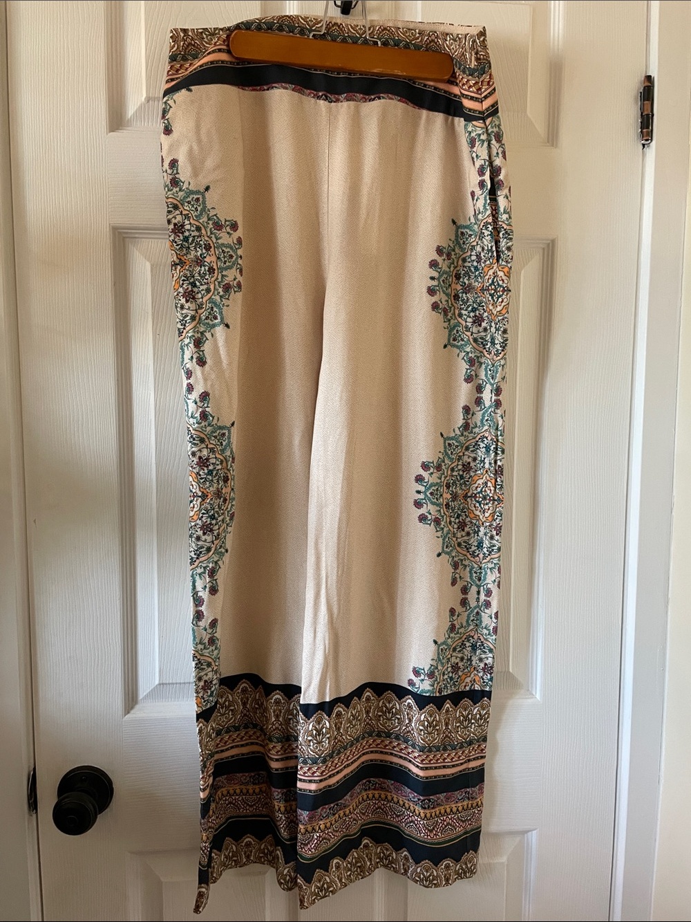 Farm rio Anthropologie wide leg pants neutral mandala boho